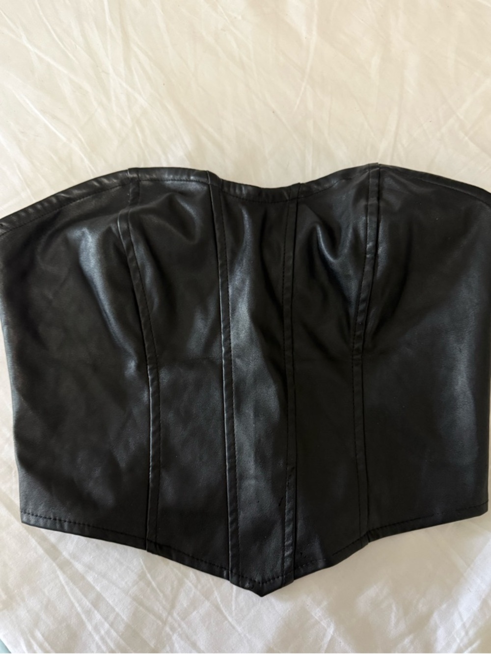 Black Faux Leather Strapless Corset Crop Top